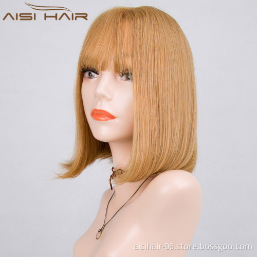 Aisi Hair Best Selling  Malaysian Hair Bob Cut Style Blonde Half Hand Tied Lace Wig For White Women
